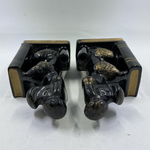 Vintage Black Poodle Dog Porcelain Bookends Set Pen Pencil Holder Japan - Picture 10 of 13